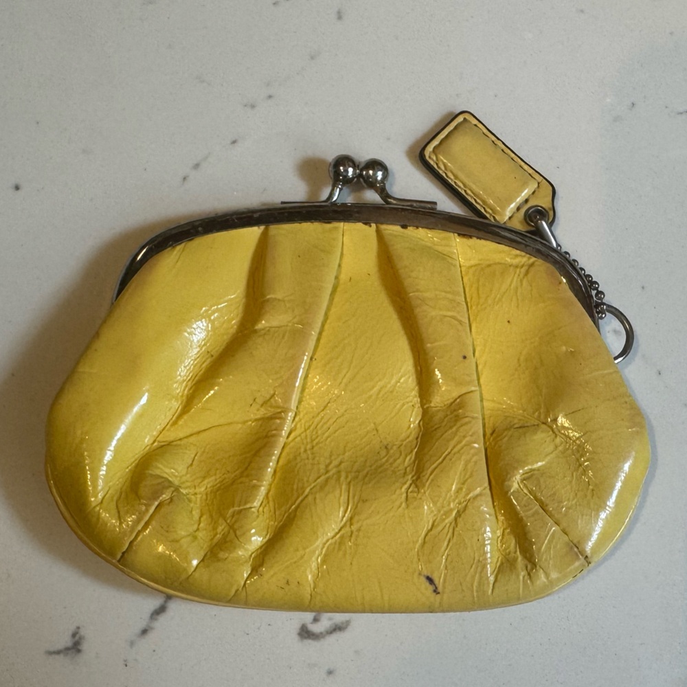 Yellow Leather Kiss-Lock Vintage Coach Coin Purse